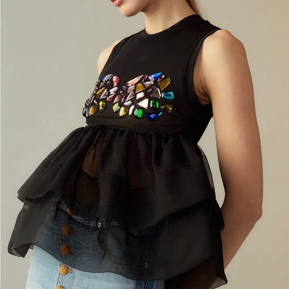 Cynthia Rowley JEWEL CASCADE PEPLUM TOP